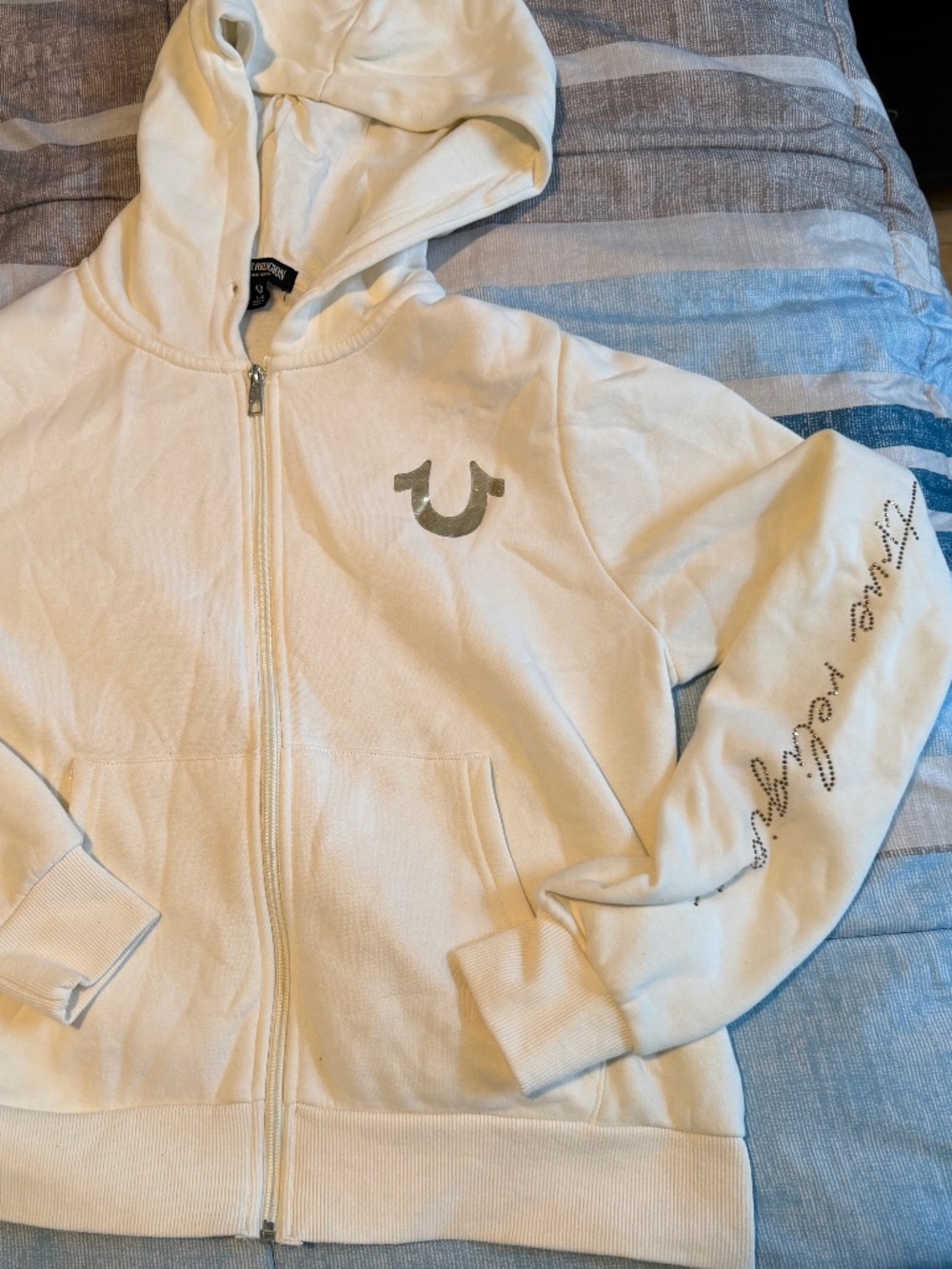 True Religion White Full Zip Hoodie | Women’s Large
